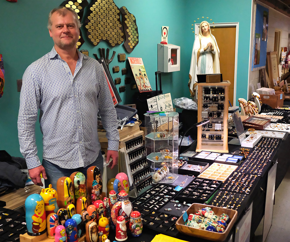 Victor Samson was selling European made Jewelry, Nesting Eggs and Rock n Roll memorabilia